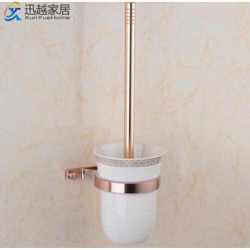 Toilet Brush Holders With Ceramic Caddy Cup Wall Mounted 35cm High-Grade Rose Gold Aluminum Handle Bathroom Cleaning Tools