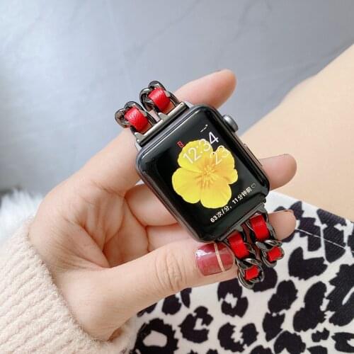 For Apple Watch 6 38mm42mm44mm40mm small fragrant style denim and leather fashion metal strap iWatch 5432 SE girls metal strap