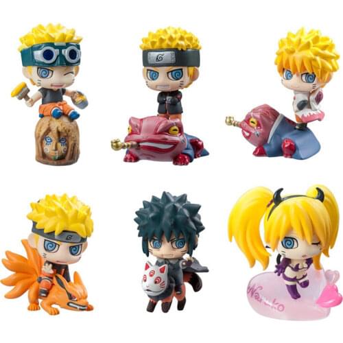 6pcs/set Mini Sasuke Uzumaki Kakashi Gaara Action with Mounts Figures Japan Anime Collections Gifts Toys Bijuu Kyuubi Kurama