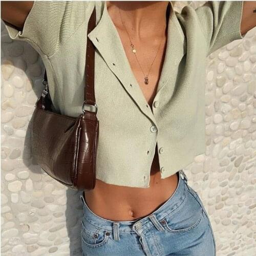 Summer Vintage Solid Knit T-shirts Women Casual Tops Short Sleeve O-Neck Buttons Tees Streetwear Fashion Plain Cropped Tops
