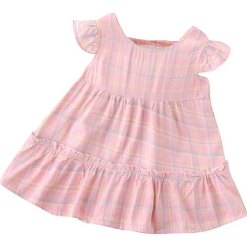 Toddler Baby Girl Cotton Breathable Dress Princess Short Puff Sleeve Dress Casual Summer Children Jumper Sundress 69HE