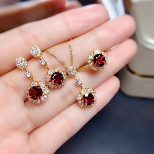 Natural aluminum garnet set 925 sterling silver inlay for girlfriend wedding anniversary party romantic love gift