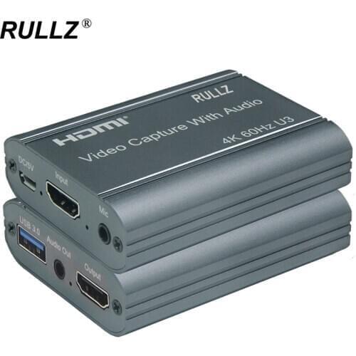 4K 60Hz Loop HDMI to USB 3.0 Video Capture Card Headset Audio Output Mic Input HD 1080p Game Recording Box Live Streaming Device