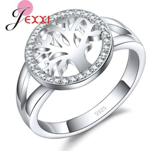 Round 925 Sterling Silver SilverWedding Rings For Women Tree Shape Jewelry Accessories CZ Crystal Anillos Anniversarys Gifts