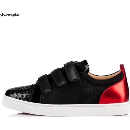 SHOOEGLE Mixed Colors Sneakers Men Hook and Loop Straps Casual Shoes Rubber Sole Heel Low Top Sneakers Men