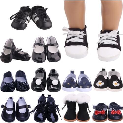 Doll Shoes 7cm High-quality Black Series Leather Shoes For 18 Inch American And Baby New Bron Dolls Toy ，Our Generation