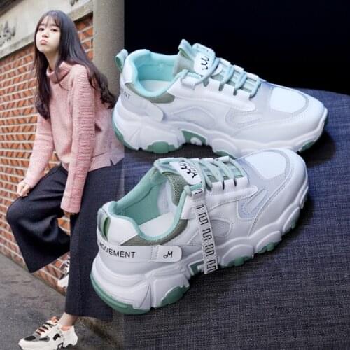 Chunky Sneakers Women 2021 Solid Pink Blue Womens Sneakers Fashion Brand Design Thick Sole Casual Shoes Ladies Trainers