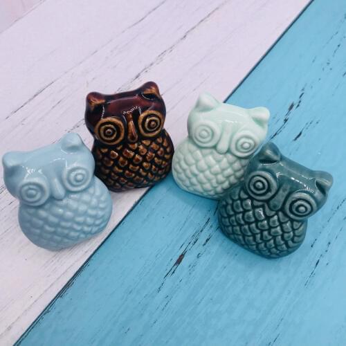Cute for kids Ceramic Owl shape Cabinet Knob Closet Cupboard Door Dresser Drawer Pull Handle for Children Furniture Knob Handles