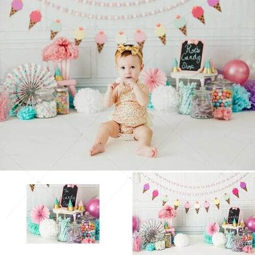 Ice Cream Candy Shop Photography Background Baby Shower Pink Flower Photo Background Birthday Party Portrait Photocall Backdrop