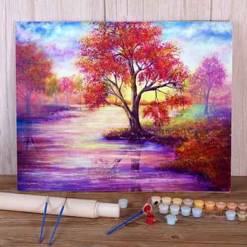 Natural Scenery Autumn Waters Coloring By Numbers Painting Complete Kit Acrylic Paints 50*70 Picture By Numbers Drawing