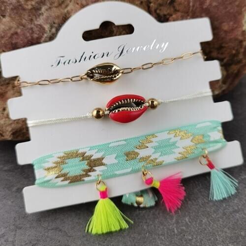 3 Pcs/ Set Women Bracelets Set Allay Shell Sea Accessories Summer Jewelry Coral Tassel Bracelet Charm for Lady Go to Beach