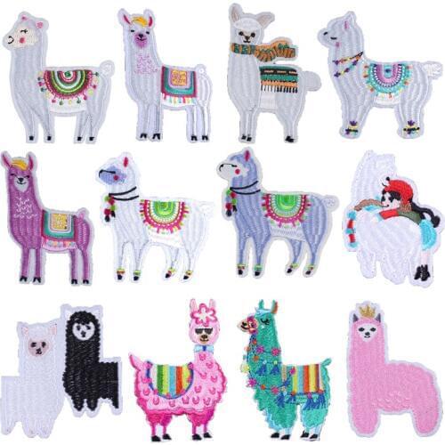 Alpaca Patch Iron On Patches For Clothing Cartoon Cute Lovely Animal Sew On Sticker Quality Badge Stripes On Clothes Embroidered