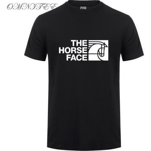 Omnitee The Horse Face T Shirts Men Casual Cotton New Fashion New Summer Short Sleeve Funny Riding Horse T Shirt OT-941