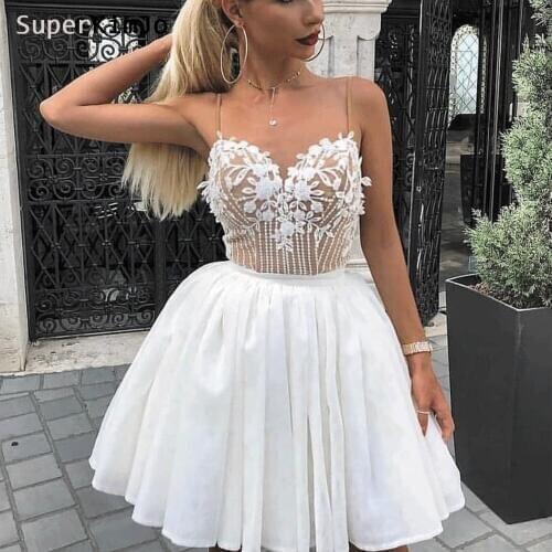 SuperKimJo Beaded Homecoming Dresses Short White Lace Applique Cocktail Dess 2020 Vestidos Graduacion Cortos