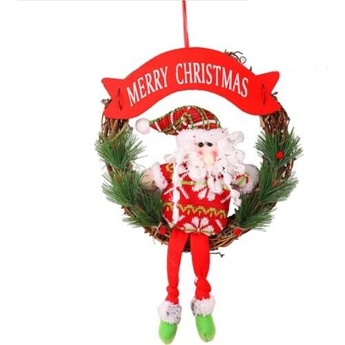 45cm Santa Christmas Rattan Weave Wreath Merry Christmas Front Door Wreaths Christmas Tree Decorations Home Decoration