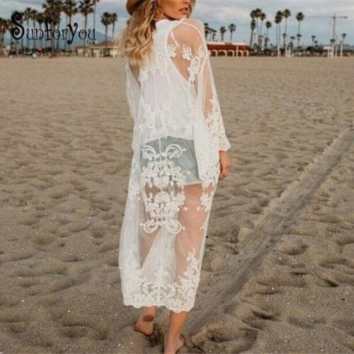 Beach Cover up Embroidery Vestido Playa Mujer Bikini Cover up Kaftan Beach Bathing suit Cover ups Saida de Praia Longa