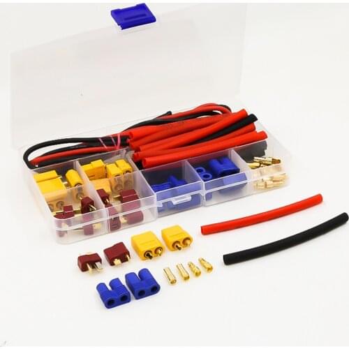 Durable T Plug EC3 XT60 Male/Female Connector Adapter 14AWG Silicone Tube for RC FPV Lithium Battery Repair Kits