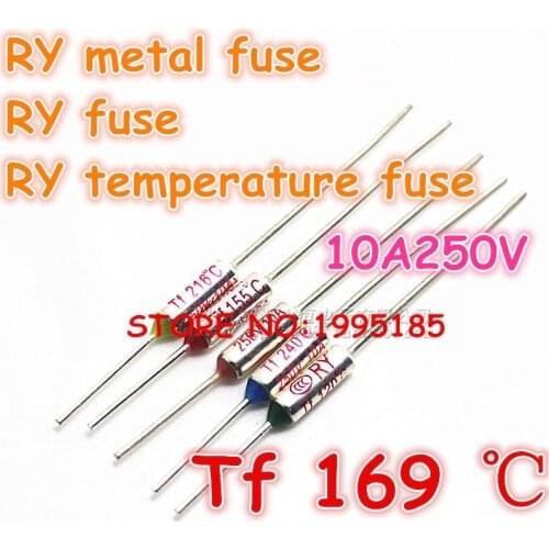 RY 100pcs/lot New Micro thermal fuse 10A250V 169 Degrees 169 C Mini temp fuse metal shell Thermal Cutoff