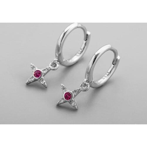 925 Sterling Silver Zircon Red Cross Charms Stud Earrings For Women Girls Wedding Party 2021 Jewelry Bijoux eh200