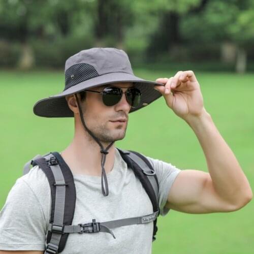 Outdoor Sports Wide Brim Fishing Hat Summer Sun Hats UV Protector Caps Breathable Mesh Men Hiking Camping Caps