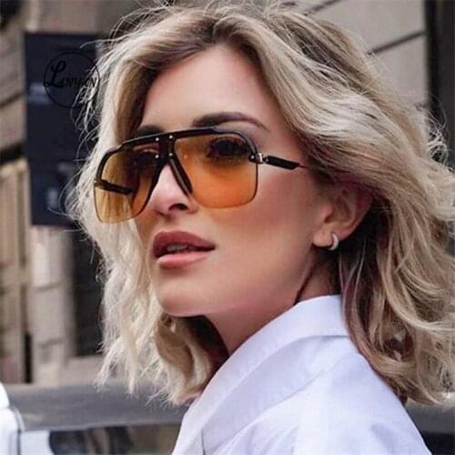 New arrival 2020 futuristic big square sunglasses women uv400 black yellow green leopard shades for women rimless oculos de sol