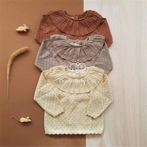 Soor Ploom Kids Knitted Thin Sweater Srping Autumn Toddler Girls Frilly Sweater Beige Brown Girl Long Sleeve Top Brand