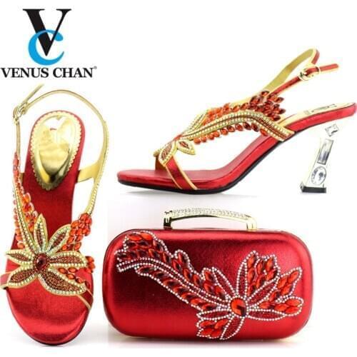 Special Arrivals African Shoe and Bag Set Women African Party Pumps Shoes and Bag to Match with Shinning Crystal for Wedding