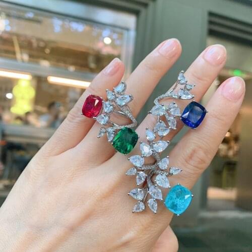 QTT Vintage Resizable Ring Luxury 925 Silver Rectangle CZ Finger Ring Dazzling Party Wedding Band Rings For Women Fine Jewelry