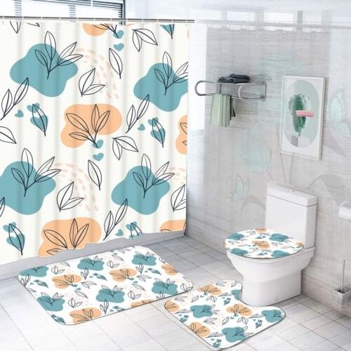 Waterproof Plant Shower Curtains Set Bathroom Curtain Fabric Washable Bath Decor Hanging Curtain with Hooks Rug Toilet Lid Cover