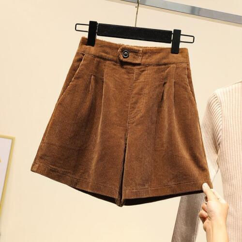 Large Size Womens Shorts Autumn and Winter Elastic High Waist Corduroy Shorts Lady Casual Wide Leg Loose Boots Pantalon f2377