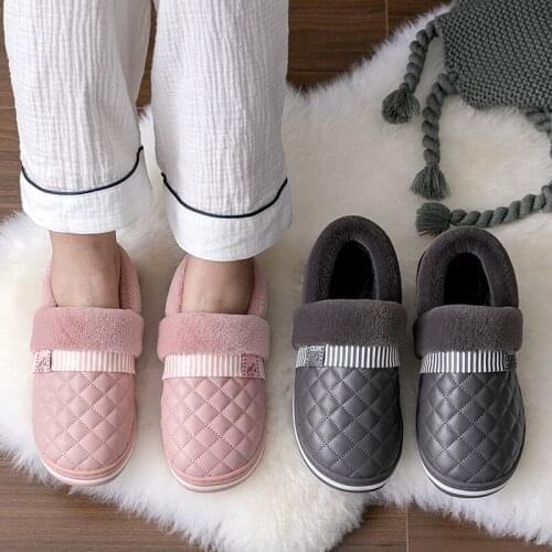 Couples Winter Waterproof Home Slippers Womens Household Casual Slides Mens Fashionable Warm Suede Plush Soft EVA Slippers