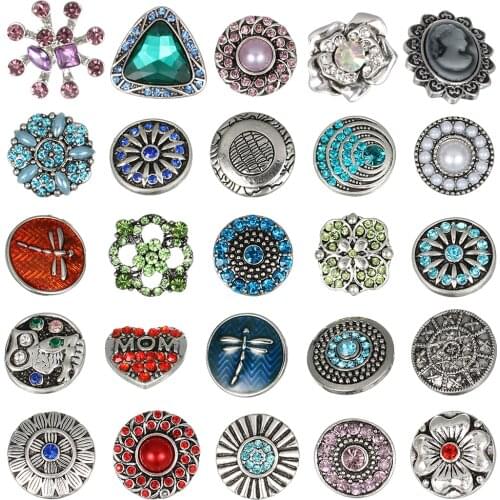 10pcs/lot Mixed Color Rhinestone Crystal Flower Animal Metal Buttons Base Dia 20mm for Diy Decoration