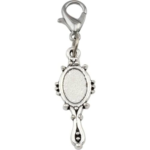 50pcs Tibetan Silver Zinc Alloy Devil Mirror Floating Lobster Clasps Charm Pendant Beads DIY Jewelry 10x41mm A-588b