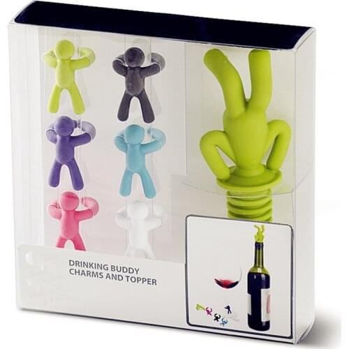 7PCS Silicone wine stopper bottle boston drinking buddy Party Wine glass marker bar accessories champagne stopper cocktail cork