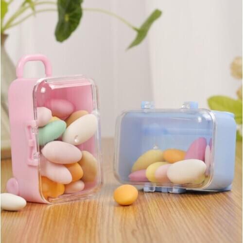 Acrylic Clear Mini Rolling Travel Suitcase Candy Box Baby Shower Wedding Favors Party Table Decoration Supplies Gifts LX5196