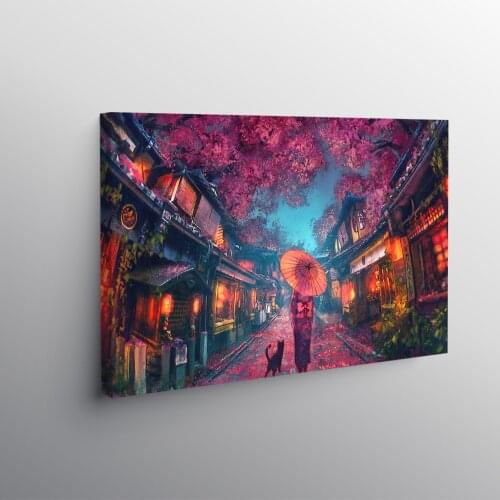 Anime street scenery cherry blossom kimono Poster Framed Wooden Frame Canvas Painting Wall Art Decor Home Decoration Prints