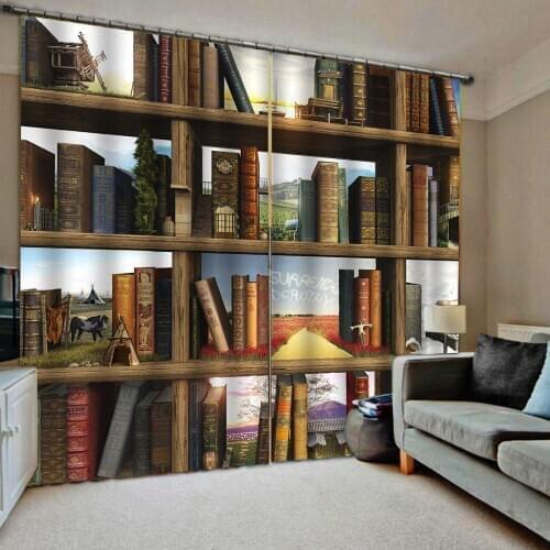 Bookself curtains brown 3D Curtain Luxury Blackout Window Curtain Living Room Blackout curtain
