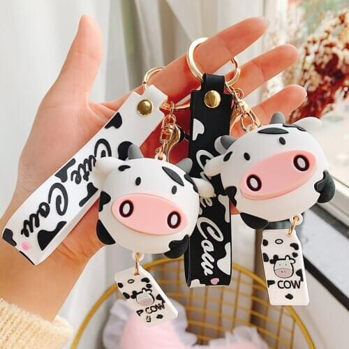 Cow Keychain For Lovers Year Of The Ox Mascot Pendant Cute Little Glue Car Key Chain Creative Gift Keyring
