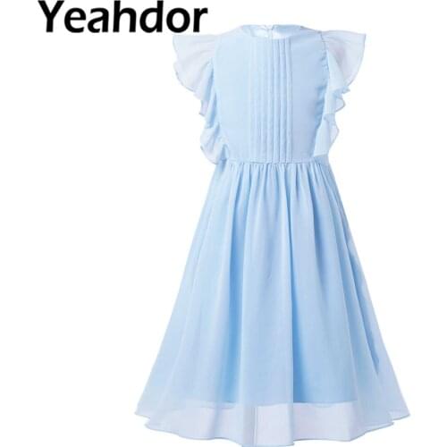 Kid Dresses for Girls Chiffon Ruched Solid Color Princess Flower Girls Dress for Wedding Party Pageant Summer Dress filles robes