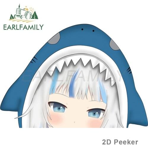 EARLFAMILY 13cm x 9.1cm For Gawr Gura Hololive Peek Car Stickers VAN Camper Decal Anime Waterproof Refrigerator Decoration