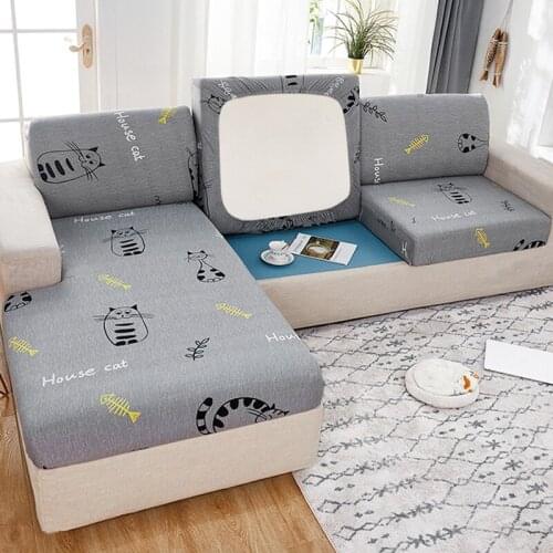 Stretch Sofa Seat Cushion Cover for Living Room, Covers for Couch or Chaise Longue，Anti-Cat Scratch Cartoon Cute Style 15 Colors