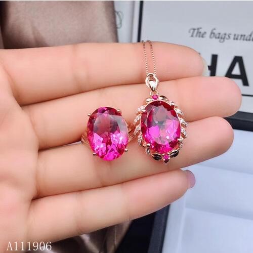 KJJEAXCMY boutique jewelry 925 sterling silver inlaid natural gemstone topaz pendant necklace ring female models support detecti