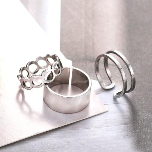 New Design Chain Ring Cool Stainless Steel Adjustable Men and Women Ring Punk Street Style Open Rings Fashion Jewelry Party Gift