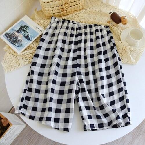 Summer Viscose Plaid Shorts Couple Beach Pants Women and Men Loose Casual Sleep Bottoms Elastic Waist Plus Size Home Lounge Wear