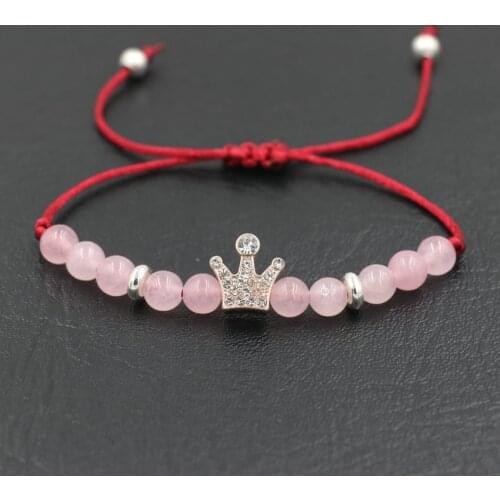 Minimalist Zircon Rose Gold Crown Pink Stone Beads Bracelet Red Rope Thread String Braiding Bracelets For Women Couple Jewelry