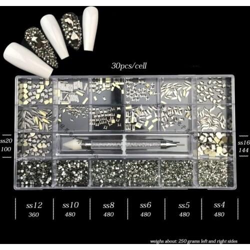 Swarovsky Fashion Crystal AB/Rainbow Nail Art Mix Shape Fancy Shaped In Box Colorful Glass Stones For 3D Nail Art Decorations