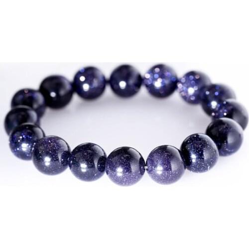 Men Bracelets Blue Sand Stone 6-12 MM Round Ball Bead Fashion Jewelry For Girls Gift Women Bangle Good Quality AA
