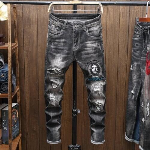 2021 New Male Jeans Men Jean Homme Denim Slim Fit Pants Trousers Straight Black Biker Skinny Ripped Spijkerbroeken Heren Hip Hop