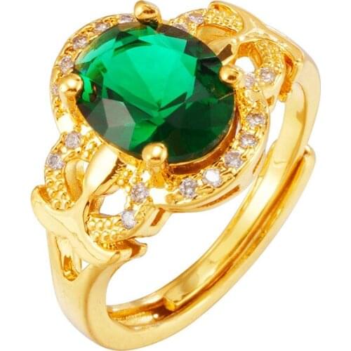 Real Dubai 24K Gold Ring Rose Gold Wedding Jewelry Crystal Stone Rings Bague for Women Gifts Girl Luxury Crystal Anel Zirconia