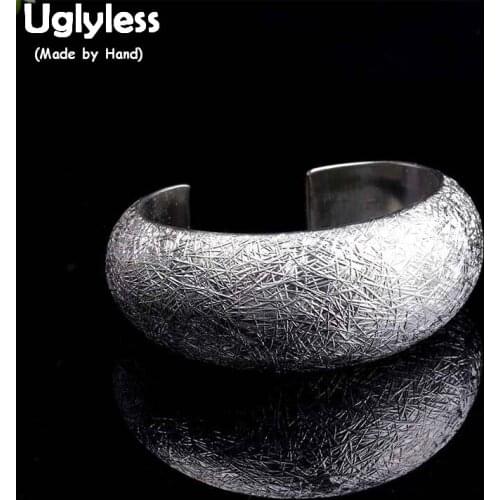 Uglyless Like Beijings Bird Nest Frosted Open Bangles Women Exaggerated 28MM Wide Thick Bangles 925 Silver Fine Jewelry BA626